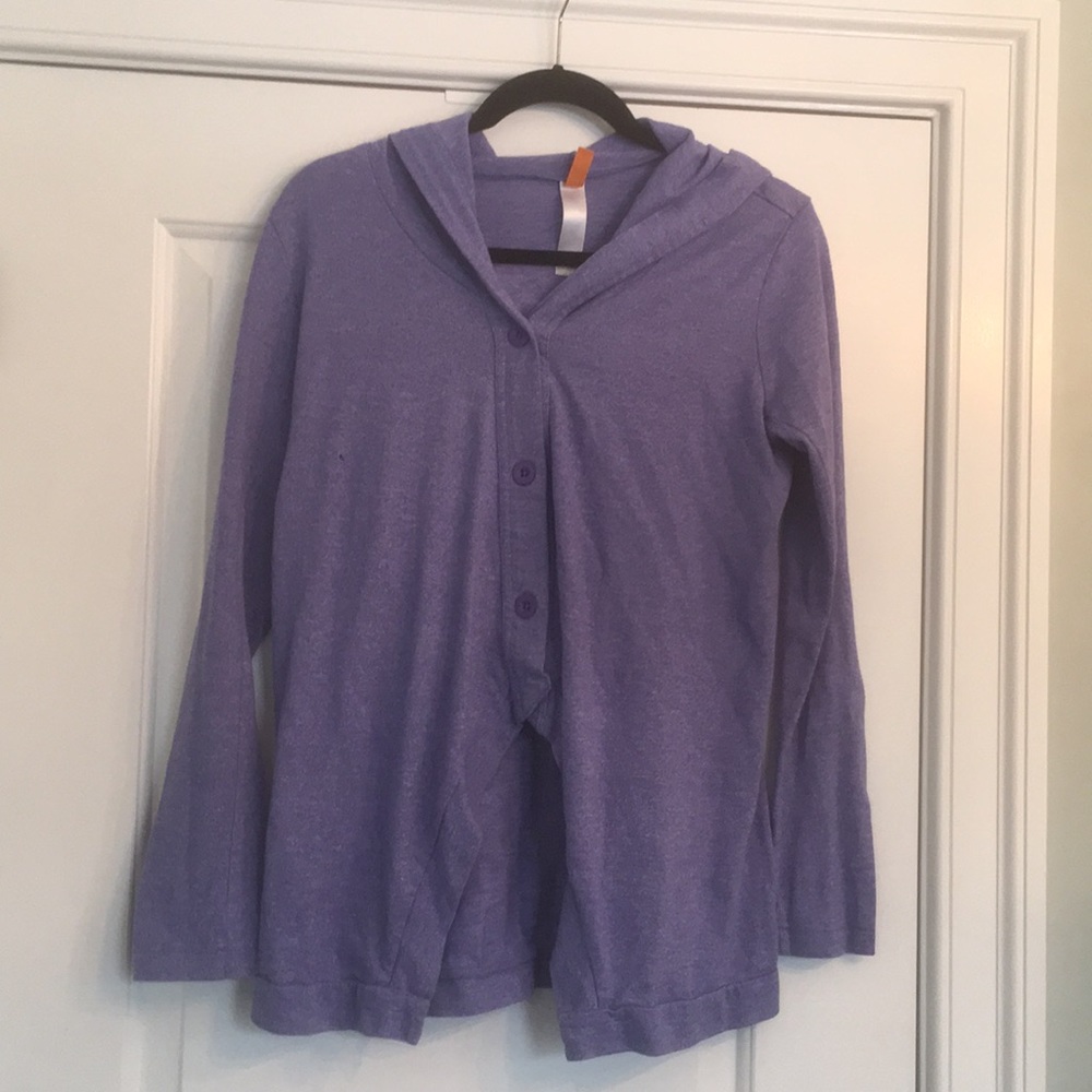 Purple Lucy workout top - long sleeve with hood.